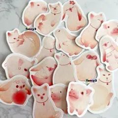 豚＆猫＆うさぎ★【１８枚】フレークシール