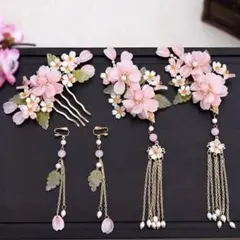 新品 桜モチーフ ヘアアクセサリー＆イヤリングセット 華やかな和風デザイン