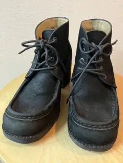 レザー ブラック レースアップブーツ 中ヒール