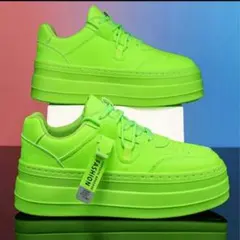 メンズ【26.5cm】ネオンイエロー　厚底プラットフォームスニーカー