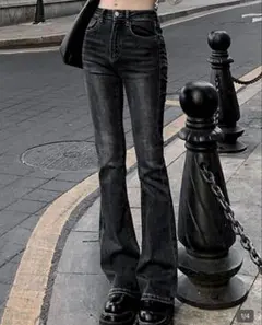 ブラックフレアパンツ ハイウエスト デニム