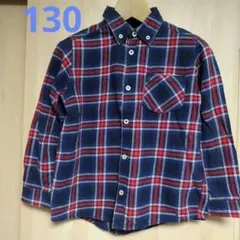 130【中古】ボタンダウンシャツ　チェック柄　ネルシャツ　男の子　長袖