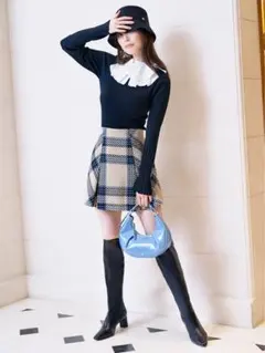 snidelロービングチェックミニスカート ブルー