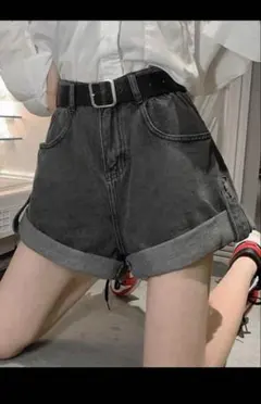【発送可】　レディース ハイウエスト　ショートパンツ　黒デニム　shein