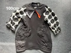 《manina》つけえりつきドット袖裏起毛ワンピース　100 モノクロ