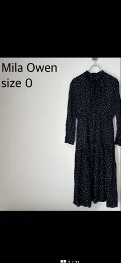 【美品】Mila Owen 黒ドット柄ロングワンピース サイズ0