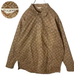 レトロ古着 総柄デザイン長袖シャツ ベージュ系カラーリングゆったりサイズ