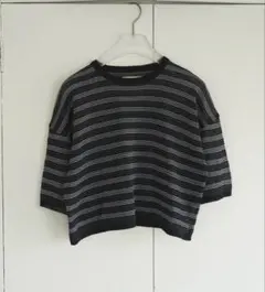 anuke アンヌーク　Sheer Border Knit ネイビーのサムネイル