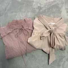 【おまけ付】 韓国 春 ブラウス トップス 2点セット ピンク リボン
