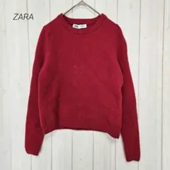 ザラ ZARA クールネックニット ウール100% レッド S