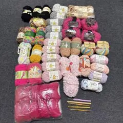 毛糸まとめ売り 約57玉＋かぎ針5本セット