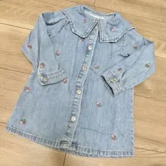 ZARA ザラ　刺繍　花柄　襟　デニム　ワンピース