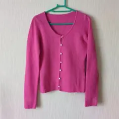 ピンク ボタン付き 長袖カーディガン