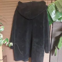 GLOBAL WORK　フード付きリバーシブル膝丈ファーコート M ブラック