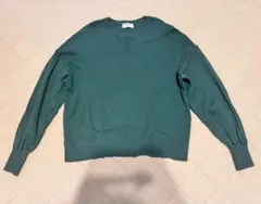 緑色 Vネック 長袖ニットセーター