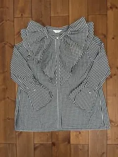 ギンガムチェックフリル長袖シャツ