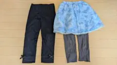 子供用　女子レギンス（足首にリボン付き）と水色柄スカートセット