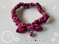 【猫用首輪】タータンチェック（チェリーピンク）リボン シュシュ