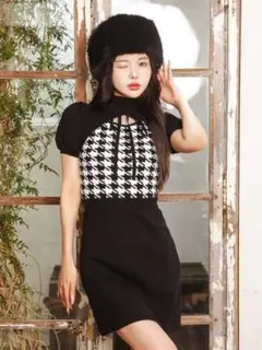 Darich チェックリボンニットミニワンピース