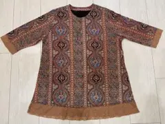 ハンドメイド　七分袖　チュニック　総柄　エキゾチック柄
