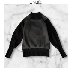UN3D. オーバーラップメッシュカットトップ　ブラック　アンスリード　ニット