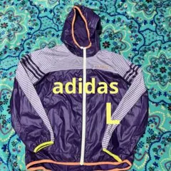 adidas フード付き紫色ウィンドブレーカー　L