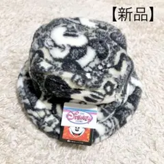 【新品】ディズニー　ミッキー　バケットハット　ボア　モコモコ　総柄