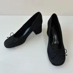 ZARA リボン付きスクエアトゥパンプス ブラック 35（22.5cm相当）