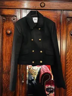 ZARA ブラック ダブルブレストショートコート　サイズS