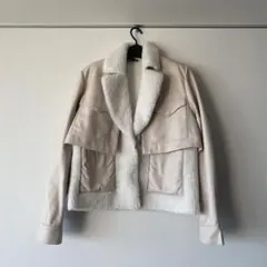 OW アイボリー レザー ノーカラージャケット