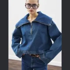 ZARA デニム ハーフジップアップジャケット プルオーバー クロップド丈