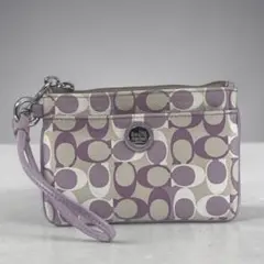 【美品】COACH コーチ　ポーチ　小銭入れ　パープル系　グレー系　シグネチャーのサムネイル