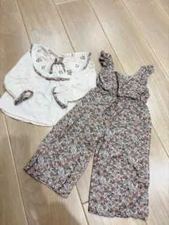 teteatete オーバーオール　花柄トップス　セット