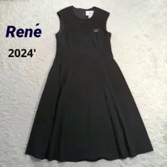 美品2024✨ルネ　ロング タックワンピース　近年モデル 希少38　ビジュー　黒