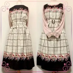 axes femme 花柄ベルト付きワンピース 膝下 上品