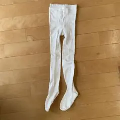 ホワイトリブ編みキッズタイツ 110~130cm