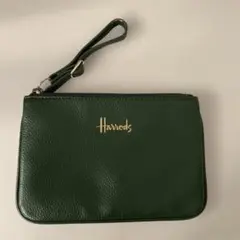 Harrods グリーン レザー風　ポーチ