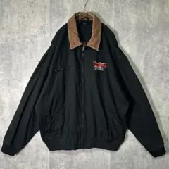 USA古着 両面刺繍 ダック デトロイトジャケット 黒 コーデュロイ襟 2XL