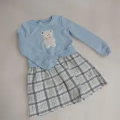 水色クマ刺繍ワンピース 130サイズ