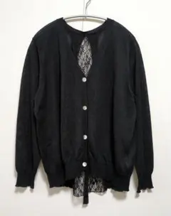 mimiyann リネン混バックレースデザインサマーカーディガン 38