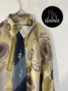 古着屋summer ネクタイシャツ　総柄　幾何学模様　 昭和レトロ