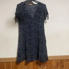 ドット柄 半袖ワンピース チェニックブラック