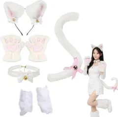 猫 コスプレ 小物 7点 猫耳 カチューシャ 肉球 手袋 しっぽ ハロウィンのサムネイル
