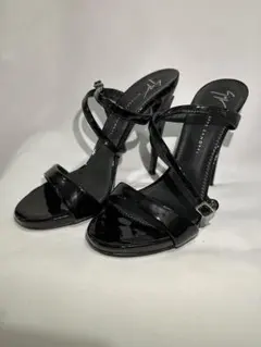 GIUSEPPE ZANOTTI エナメルストラップサンダル 黒 37のサムネイル