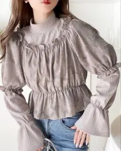 シアージャガードトップス使いキャンディーリブハイネックカットソーアンサンブル