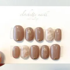 ピンクベージュドライフラワーシンプルネイルチップ/付け爪/ジェル/