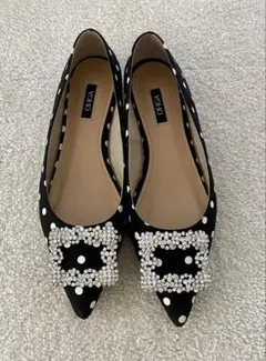 OHGA ドット柄 ビジュー付き フラットシューズ　23cm