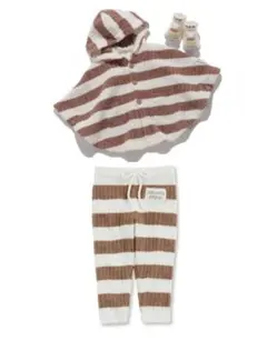 【ジェラートピケ】スムーズィーリブボーダーポンチョ&ロンクパンツ　プリン靴下３点