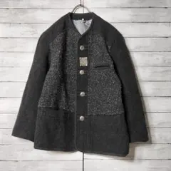 ヴィンテージ古着 ノーカラージャケット ピーコート ウール 銀ボタン ライオン