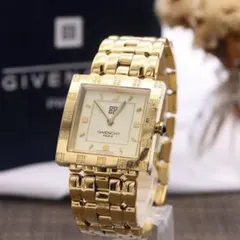 42 稼動 GIVENCHY 時計 メンズ レディース スクエア ゴールド ロゴ